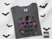 Wicked & Worthy Halloween T-Shirt — Witch Hat Floral Pumpkin Design | Comfort Colors T-Shirt | Witchy Halloween Graphic Tee