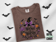 Wicked & Worthy Halloween T-Shirt — Witch Hat Floral Pumpkin Design | Comfort Colors T-Shirt | Witchy Halloween Graphic Tee