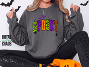 Spooky Halloween Sweatshirt | Colorful Retro Graphic Crewneck | Gildan 18000 Halloween Sweatshirt for Women | Spooky Season Gift