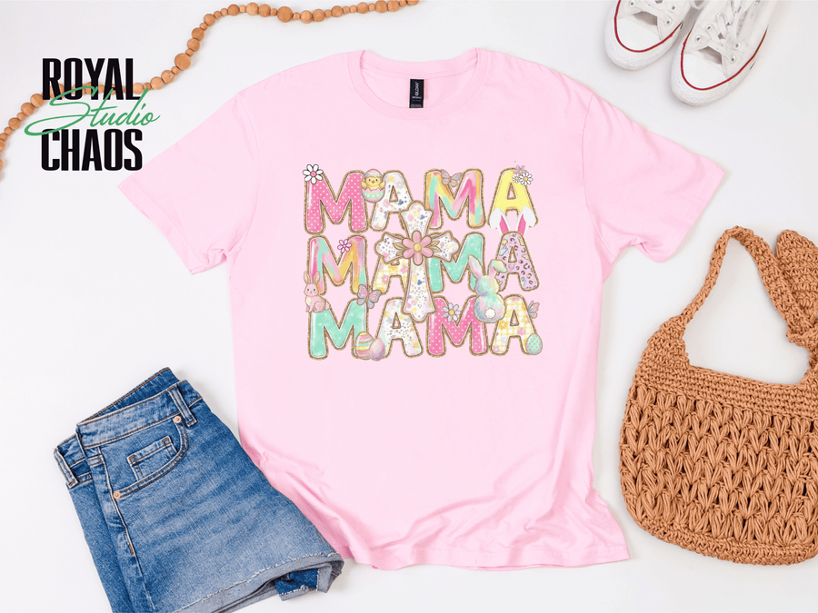 Mama Easter Shirt, Pastel Bunny Mom Tee, Spring Mama Shirt, Cute Easter Mom Gift, Floral Cross Christian Easter Tee, Mama Bunny Shirt