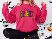 Spooky Halloween Sweatshirt | Colorful Retro Graphic Crewneck | Gildan 18000 Halloween Sweatshirt for Women | Spooky Season Gift