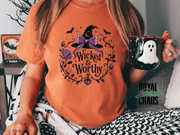 Wicked & Worthy Halloween T-Shirt — Witch Hat Floral Pumpkin Design | Comfort Colors T-Shirt | Witchy Halloween Graphic Tee