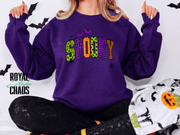Spooky Halloween Sweatshirt | Colorful Retro Graphic Crewneck | Gildan 18000 Halloween Sweatshirt for Women | Spooky Season Gift