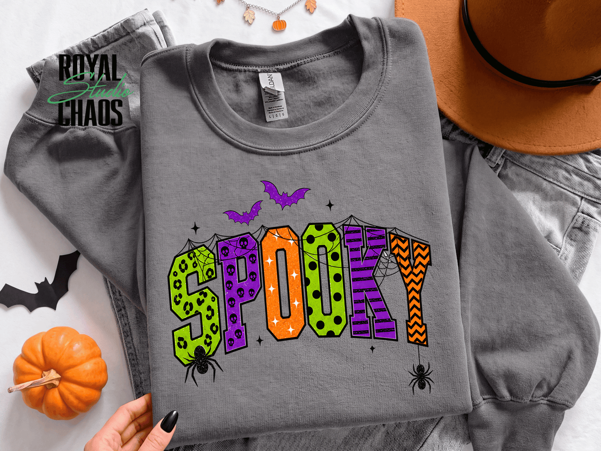 Spooky Halloween Sweatshirt | Colorful Retro Graphic Crewneck | Gildan 18000 Halloween Sweatshirt for Women | Spooky Season Gift