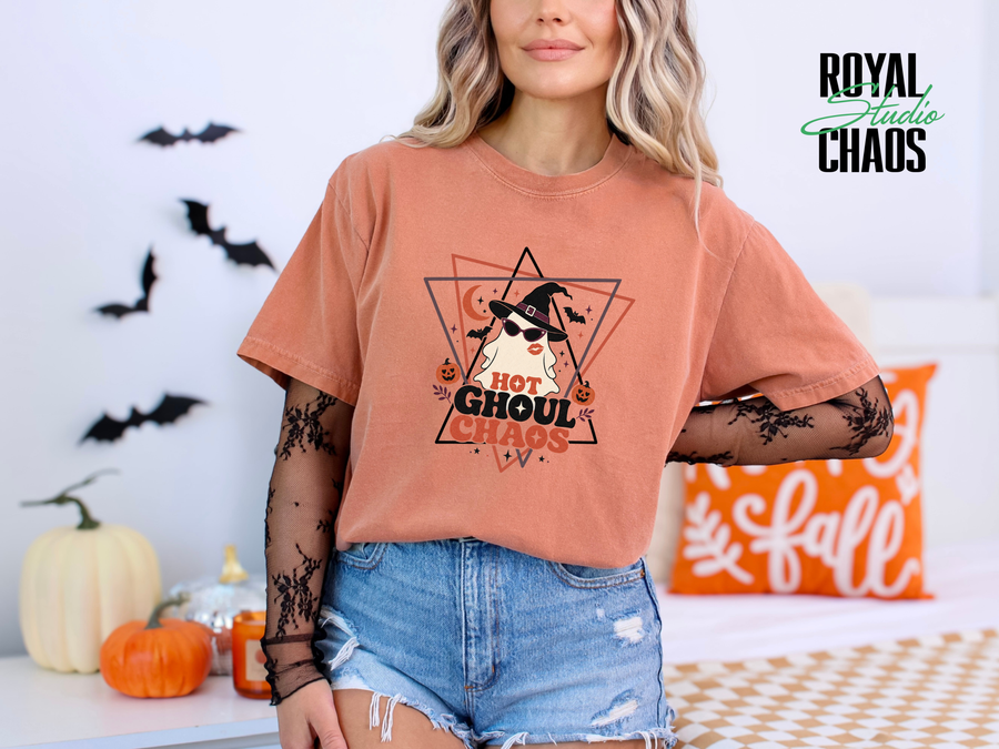 Hot Ghoul Chaos Comfort Colors T-Shirt | Retro Halloween Graphic Tee