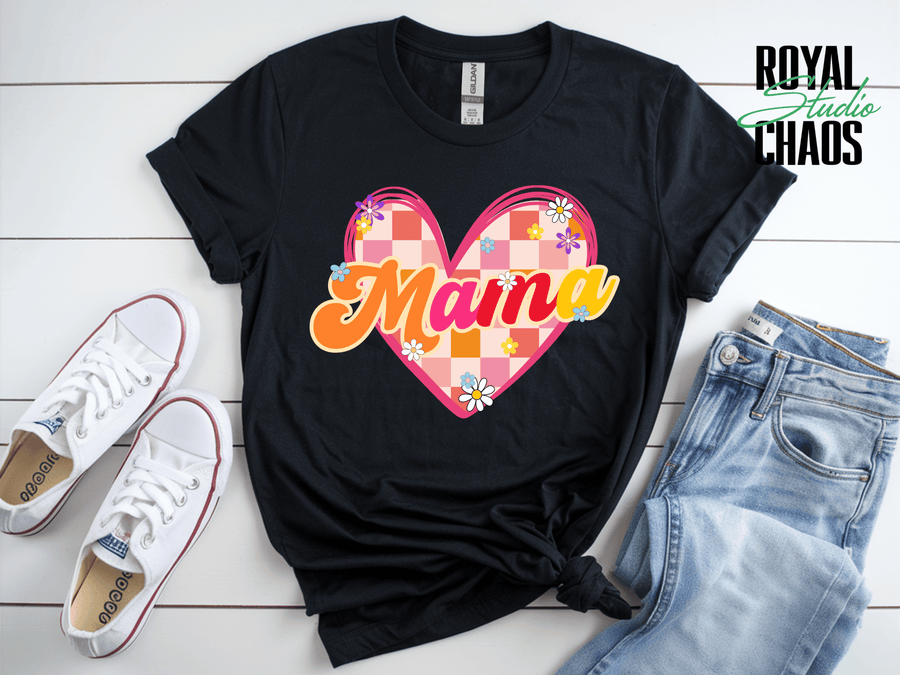 Retro Mama Shirt, Groovy Mom Tee, Mothers Day Gift, Retro Floral Mama Shirt, Checkered Heart Mom Shirt, Cute Trendy Mom Gift
