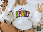 Spooky Halloween Sweatshirt | Colorful Retro Graphic Crewneck | Gildan 18000 Halloween Sweatshirt for Women | Spooky Season Gift