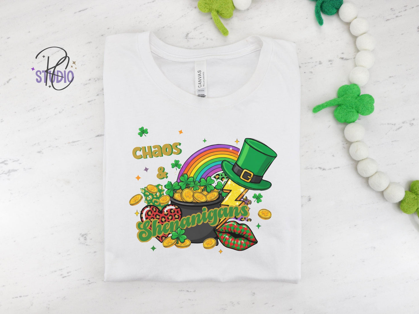 Chaos & Shenanigans St Patricks Day Shirt | Lucky Bella Canvas Tee