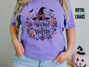 Wicked & Worthy Halloween T-Shirt — Witch Hat Floral Pumpkin Design | Comfort Colors T-Shirt | Witchy Halloween Graphic Tee