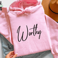 Worthy Hoodie | Personalized Inspirational Hoodie | Custom Quote Sweatshirt | Self Love Hoodie | Gildan 18500 Unisex 7