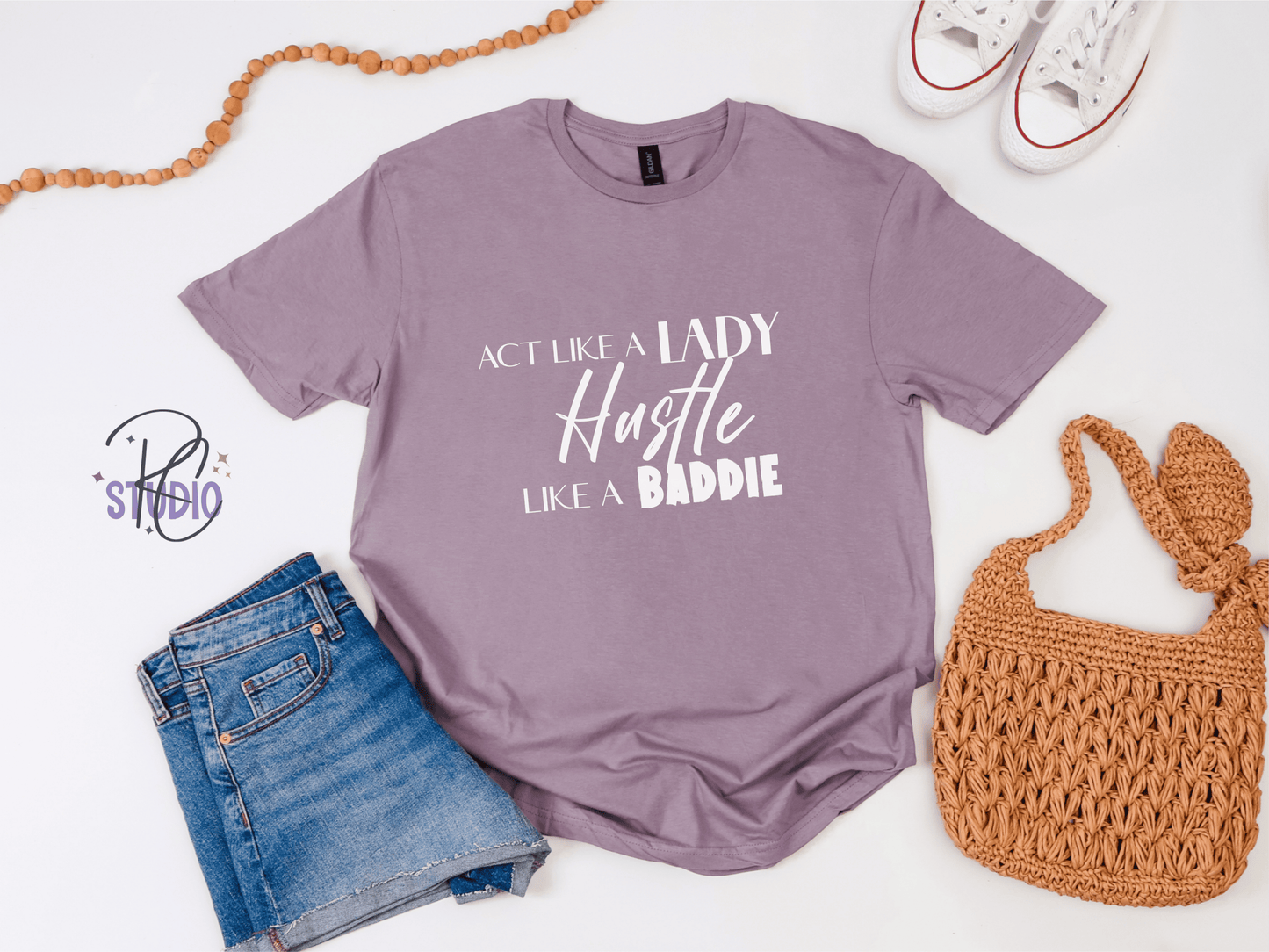 Hustle Like a Baddie (white font), Act Like a Lady, Gift for Her, Boss Babe Hustle T-Shirt, Edgy Women Power, Feminist Style, Gildan 64000