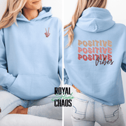 Positive Vibes Hoodie with Skeleton Peace Sign | Retro Back Print Sweatshirt | Edgy Vibes Gift | Trendy Aesthetic Hoodie | Good Energy
