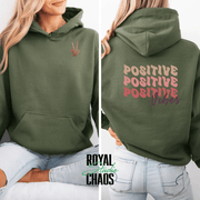 Positive Vibes Hoodie with Skeleton Peace Sign | Retro Back Print Sweatshirt | Edgy Vibes Gift | Trendy Aesthetic Hoodie | Good Energy