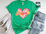 Retro Mama Shirt, Groovy Mom Tee, Mothers Day Gift, Retro Floral Mama Shirt, Checkered Heart Mom Shirt, Cute Trendy Mom Gift