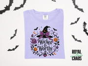Wicked & Worthy Halloween T-Shirt — Witch Hat Floral Pumpkin Design | Comfort Colors T-Shirt | Witchy Halloween Graphic Tee