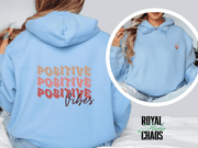 Positive Vibes Hoodie with Skeleton Peace Sign | Retro Back Print Sweatshirt | Edgy Vibes Gift | Trendy Aesthetic Hoodie | Good Energy