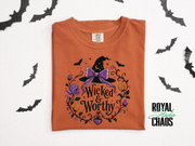 Wicked & Worthy Halloween T-Shirt — Witch Hat Floral Pumpkin Design | Comfort Colors T-Shirt | Witchy Halloween Graphic Tee