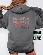 Positive Vibes Hoodie with Skeleton Peace Sign | Retro Back Print Sweatshirt | Edgy Vibes Gift | Trendy Aesthetic Hoodie | Good Energy