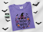Wicked & Worthy Halloween T-Shirt — Witch Hat Floral Pumpkin Design | Comfort Colors T-Shirt | Witchy Halloween Graphic Tee