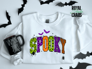 Spooky Halloween Sweatshirt | Colorful Retro Graphic Crewneck | Gildan 18000 Halloween Sweatshirt for Women | Spooky Season Gift