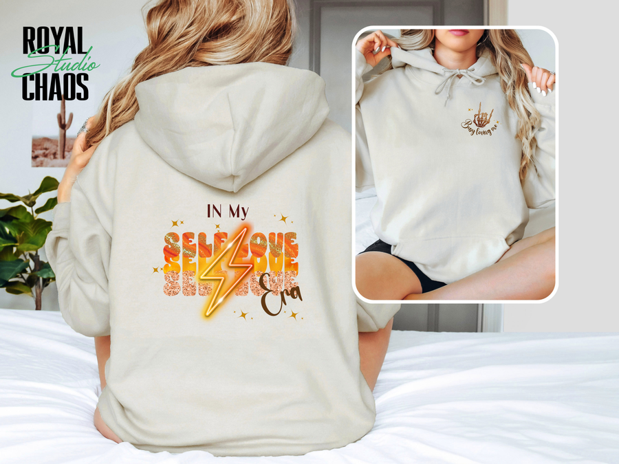 Self Love Era Hoodie | Gildan Graphic Hoodie w/ Lightning Bolt + Sleeve Print | Empowerment Gift | Cozy Unisex