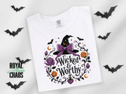 Wicked & Worthy Halloween T-Shirt — Witch Hat Floral Pumpkin Design | Comfort Colors T-Shirt | Witchy Halloween Graphic Tee