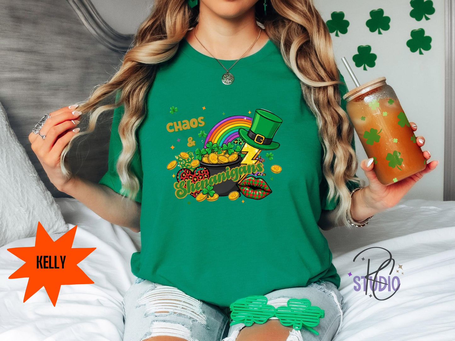 Chaos & Shenanigans St Patricks Day Shirt | Lucky Bella Canvas Tee