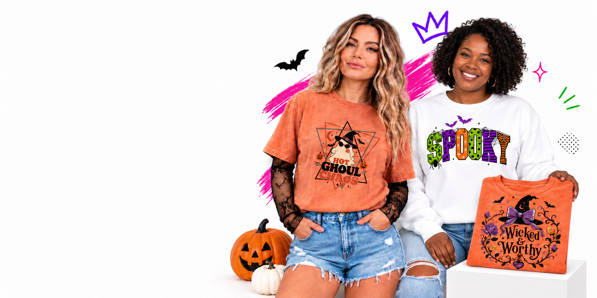 Royal Chaos Studio Halloween collection featuring Hot Ghoul Chaos, Spooky, and Wicked and Worthy apparel